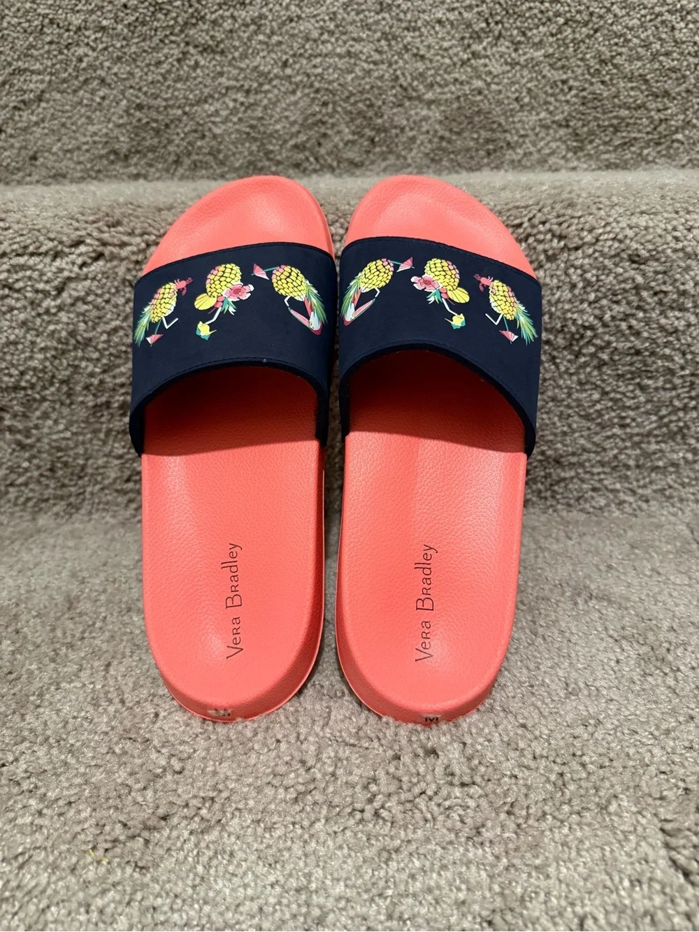 Vera Bradley Coral Footbed Navy Strap Pineapple Slide Sandals - Kids
